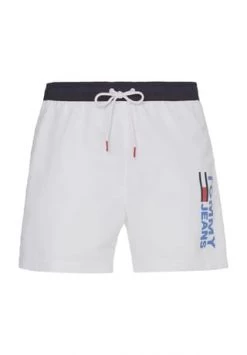 TOMMY HILFIGER Badeshorts, Logo-Print, Tunnelzug, Für Herren WHITE