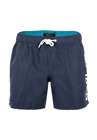 REPLAY Herren Badeshorts - Boxer, Badehose, Recycled P.E.T, Logo Blau