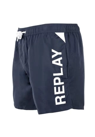 REPLAY Herren Badeshorts - Boxer, Badehose, Recycled P.E.T, Logo Blau – Bild 3
