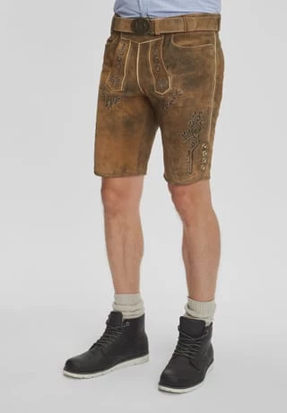 Alpenfeeling Trachtenlederhose "Konrad", Stickerei, Gürtel, Für Herren ZIRBE – Bild 3